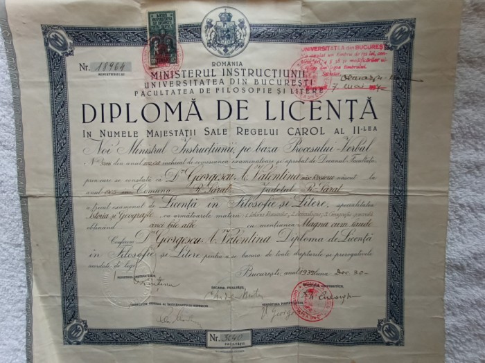 Diploma de Licenta in Filosofie ,Universitatea din Bucuresti , Romania Regala