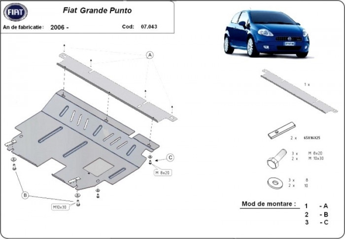 Scut motor metalic Fiat Grande Punto 2006-2018