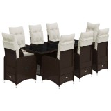 Cumpara ieftin Set bistro de gradina cu perne, 9 piese, maro, poliratan