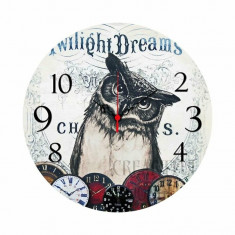 Ceas din lemn de efect cu BUFNITA INTELEAPTA &amp;quot;Twilight Dreams&amp;quot;- LIVRARE IMEDIAT foto