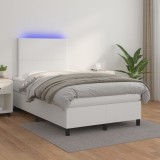 VidaXL Pat cu arcuri, saltea și LED, alb, 120x200 cm, piele ecologică