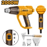 Pistol cu aer cald 2000 w cu 3 reglaje si accesorii, ideal pentru decapare, dezlipire si uscare rapida - Ingco HG200078