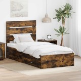 Cumpara ieftin Cadru de pat cu sertar Stejar afumat si argintiu 75 x 190 cm