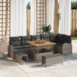 Set Canapea de Grădină vidaXL 9 Piese Pernițe Gri Poliratan Acacia, Set Canapea de Grădină vidaXL 2 Locuri Pernițe Gri Poliratan, Set Dining Grădină v