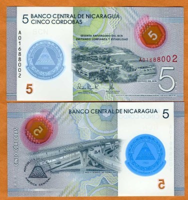 !!! NICARAGUA - 5 CORDOBAS 2020 , COMM - P 219 - UNC / POLIMER foto