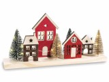 Cumpara ieftin Decoratiune Craciun Casute lemn multicolor cu led 35x6x16.5 cm
