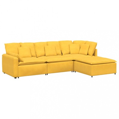 Canapea modulara cu taburet si perne, galben deschis foto