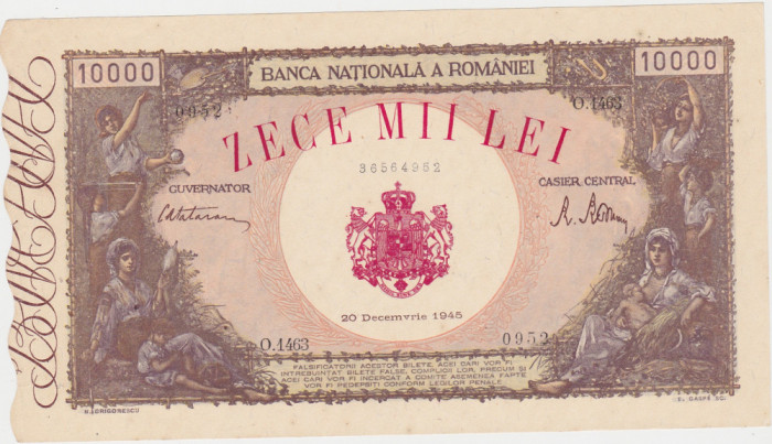 ROMANIA 10000 lei Decembrie 1945 XF+