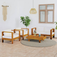 vidaXL Set mobilier grădină perne alb/crem, 4 piese, lemn masiv acacia foto
