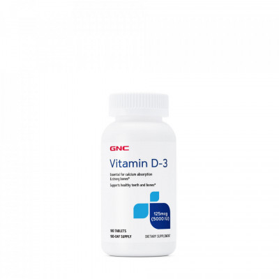 Vitamina D3 125mcg (5000 Ui) naturala 100% din Lanolina, 180tab, GNC foto