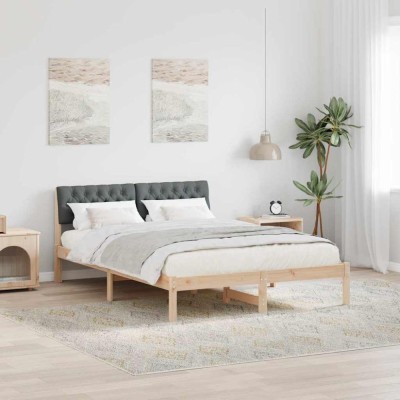 vidaXL Cadru de pat maro și gri &amp;icirc;nchis 160 x 200 cm Lemn masiv de pin 878595 foto