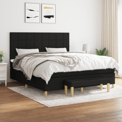 vidaXL Pat box spring cu saltea, negru, 160x200 cm, textil foto