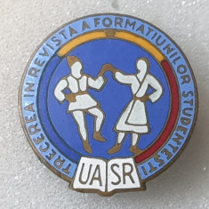Insigna superba anii 1970 Concurs artistic Festival - UASR Formatii Studentesti