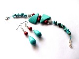 set bratara si cercei cu coral si turcoaz , combinatie tibetana 43782