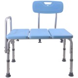 Scaun de baie tip banca pentru transfer cada sau dus, Linomag&reg;, Inaltime ajustabila, Cu spatar si maner interschimbabile stanga/dreapta, Albastru desc