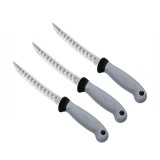 Cumpara ieftin Set trei cuțite pentru filetat DEPOX&reg;, lamă curbată din oțel inoxidabil cu alveole, m&acirc;ner ergonomic, 29 cm, gri