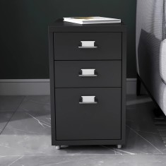 Dulap birou, en.casa, PXSL-0134 Kokar, 48 x 28 x 41 cm, otel, negru mat, cu 3 sertare, mobil pe 4 roti HausGarden Leisure
