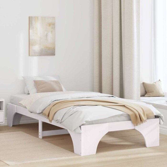 vidaXL Cadru de pat Alb 90x190 cm din lemn de pin solid