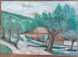 Tabou Sorin C&acirc;mpan - Peisaj rural la margine de pădure, 1980 - pictura ulei/p&acirc;nză, 70x50 cm