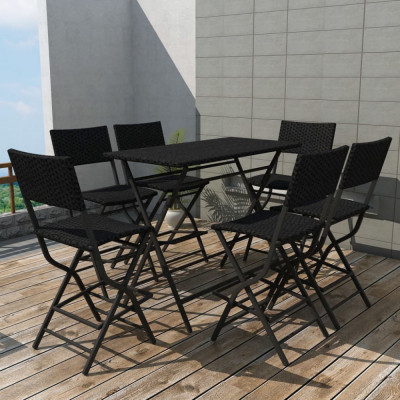 vidaXL Set mobilier exterior pliabil, 7 piese, negru oțel, poliratan foto