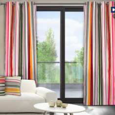 Set de doua draperii Heinner Home HR-DR140-PK01,140x270 cm, dungi roz + 6 pahare