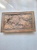 Tablou sculptat in lemn basorelief caruta trasa de boi-35/21/4cm