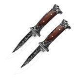 Cumpara ieftin Set doua cutite de vanatoare, design gravat, maner lemn, 28 cm, maro