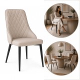 Scaun tapitat de bucatarie si living, Eva, piele ecologica bej, picioare metal negre, 44x46x90 cm, JollyMag, KT03