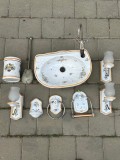 SET COMPLET BAIE - Portelan Pictat Manual - 10 piese - Franta - Stil Provensal / Rustic / Retro - An 1974 - Vintage - RAR !