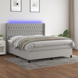 Cumpara ieftin Pat cu arcuri, saltea și LED, gri deschis, 160x200 cm, textil