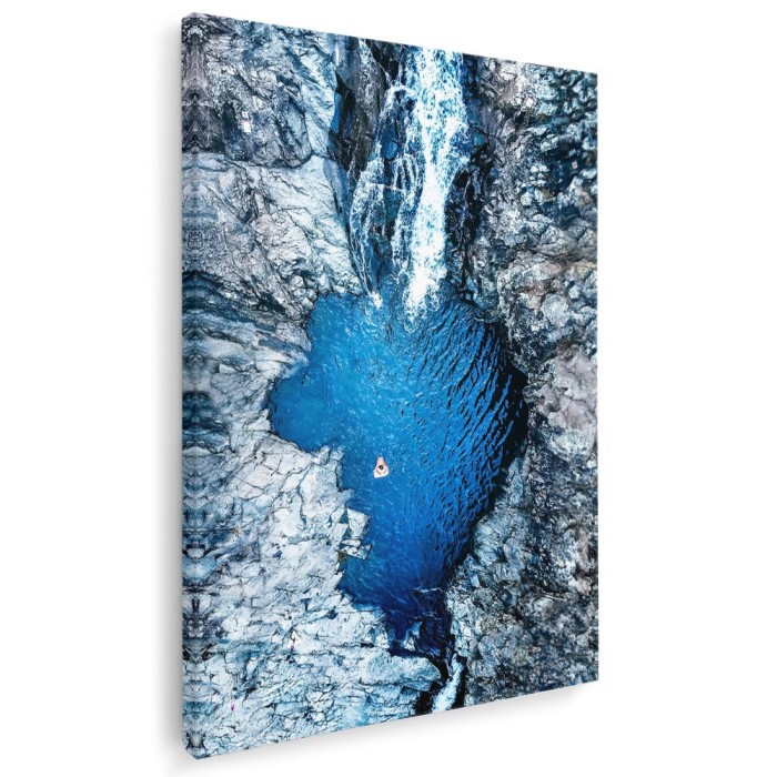 Tablou peisaj vedere aeriana cascada, albastru, gri 1448 Tablou canvas pe panza CU RAMA 80x120 cm