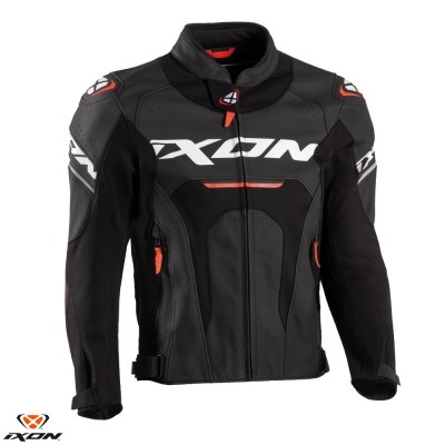Geaca (jacheta) barbati pentru scuter - motocicleta piele Racing Ixon vara model Jackal JKT MS culoare: negru/alb/rosu Negru/alb/rosu XL foto