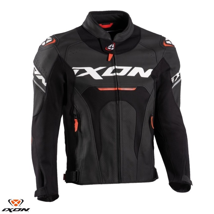 Geaca (jacheta) barbati pentru scuter - motocicleta piele Racing Ixon vara model Jackal JKT MS culoare: negru/alb/rosu Negru/alb/rosu XL
