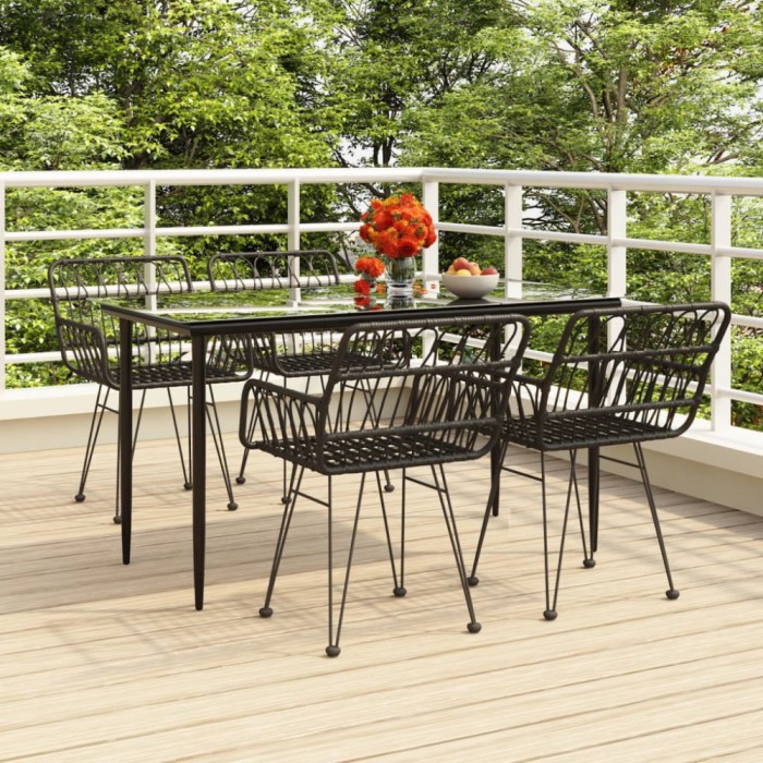vidaXL Set mobilier de grădină, 5 piese, negru, poliratan