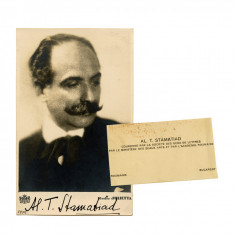Al. T. Stamatiad, carte de vizită + fotografie cu semnătură olografă foto