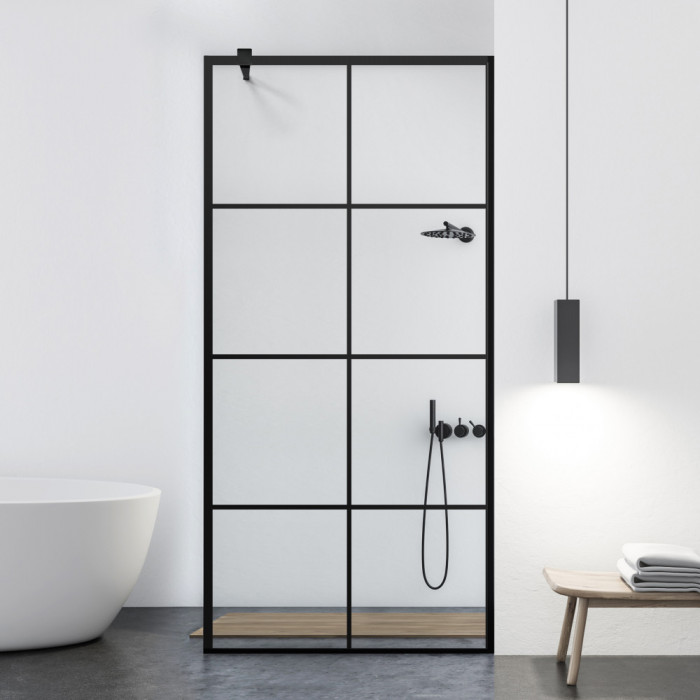 Paravan dus walk-in Aqua Class &reg; Black, model Mode negru, sticla clara, securizata, 100x195 cm