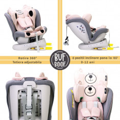 Scaun auto Tweety Plus Deluxe Buf Boof i-Size rotativ 360 cu isofix 40-150 cm UrsPink