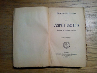 DE L`ESPRIT DES LOIS - Tome Premier - Montesquieu - 1926, 432 p. foto