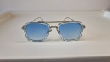 Ochelari de soare Dita - Rama argintiu transparent Lentile albastre, Rectangulara, Unisex, Protectie UV 100%