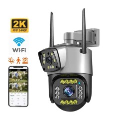 Camera de supraveghere dubla, WIFI, Full HD, cu alarma integrata, detectare umana, de exterior, rezistenta la apa, Control din aplicatie foto