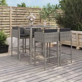 Set mobilier bar de gradina, cu perne, 5 piese, gri, poliratan GartenMobel Dekor, vidaXL