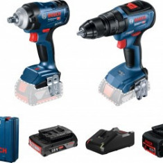 Bosch GDS 18V-400 Surubelnita cu impact brushless 18V + 2 acumulatori Li-Ion, 2Ah si 5Ah, 400Nm + Valiza + GSB 18V-50 Masina de gaurit cu percutie bru