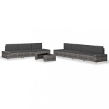 Set Mobilier Gradina Poliratan Gossi, 8 Piese, Gri, Masuta Sticla, Perne Incluse