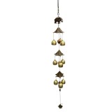 Clopot de vant din metal cu 9 clopotei AURII si Elefant, Model CP21