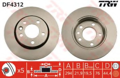 Disc frana VW MULTIVAN V (7HM, 7HN, 7HF, 7EF, 7EM, 7EN) (2003 - 2015) TRW DF4312 foto