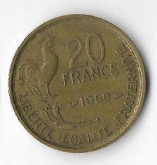 Moneda 20 francs 1950 - Franta, 4 pene, G. Guiraud foto