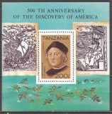 TANZANIA 1992 ANIVERSARE 500 DE ANI DE LA DESCOPERIREA AMERICI ( colita dt.) MNH