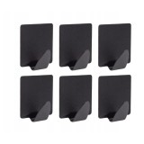 Set 6 agatatori cuier autoadezive, dreptunghiulare, metal, negru, Sepio