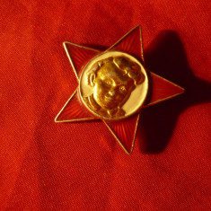 Insigna Stea Rosie cu Lenin copil - metal si email , L=3,2cm