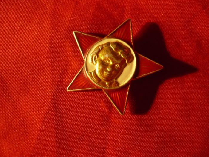 Insigna Stea Rosie cu Lenin copil - metal si email , L=3,2cm